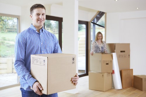 Packing supplies and labeled boxes used by Woodside moving professionals