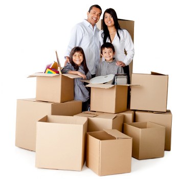 Organized storage space in Woodside with boxes and furniture